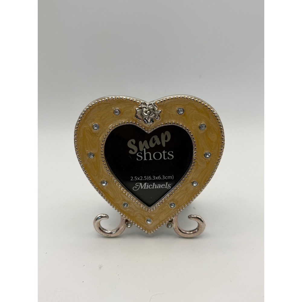 Michaels Snapshots Heart Picture‎ Frame Small Yellow Enamel Silver Rhinestone